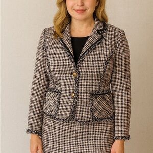 White House Black Market Houndstooth Blazer with Gold Accents